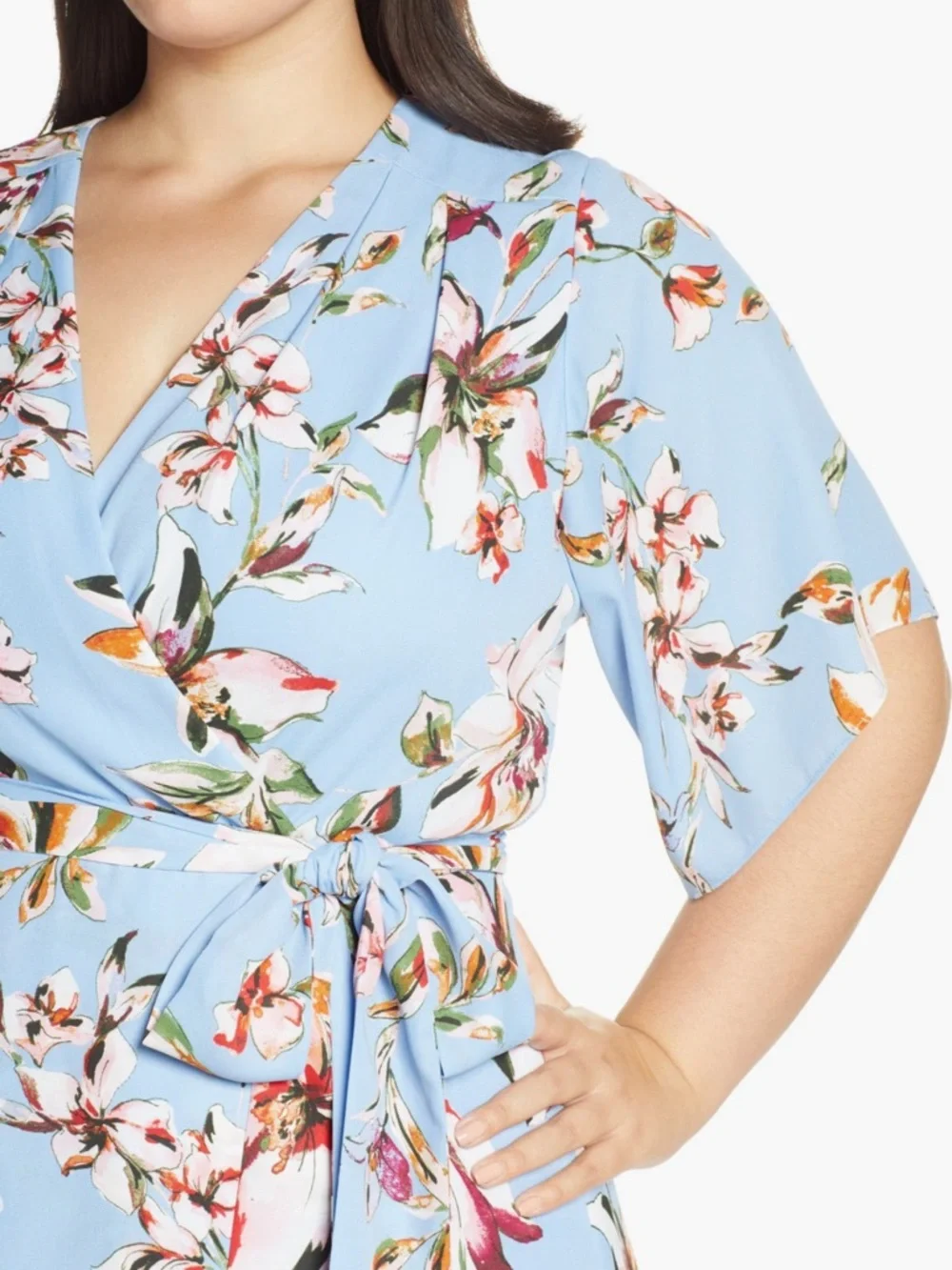 Tahari Faux Wrap Midi Dress Clematis Blue Floral Plus 22W Flowy Wedding Spring - Picture 8 of 11